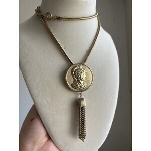 Vintage Sarah Coventry Tassel Dangle Drop Roman Warrior Coin Brooch Pin Pendant